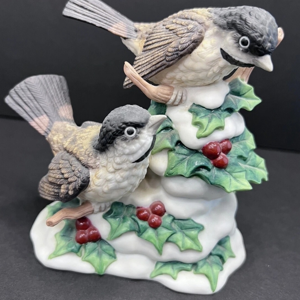 Like New Home Interiors WINTER'S CHICKADEES Snow, Berries & Holly Birds